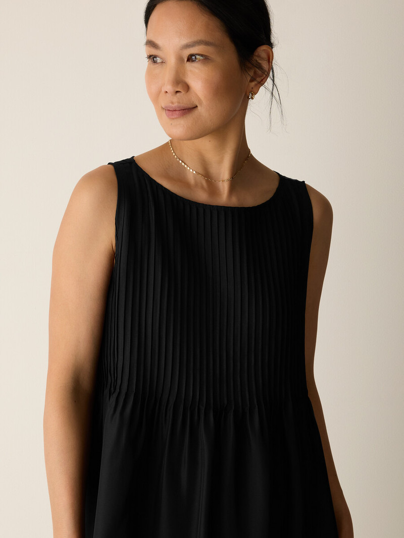 Pleated Silk Bateau Neck Dress 5