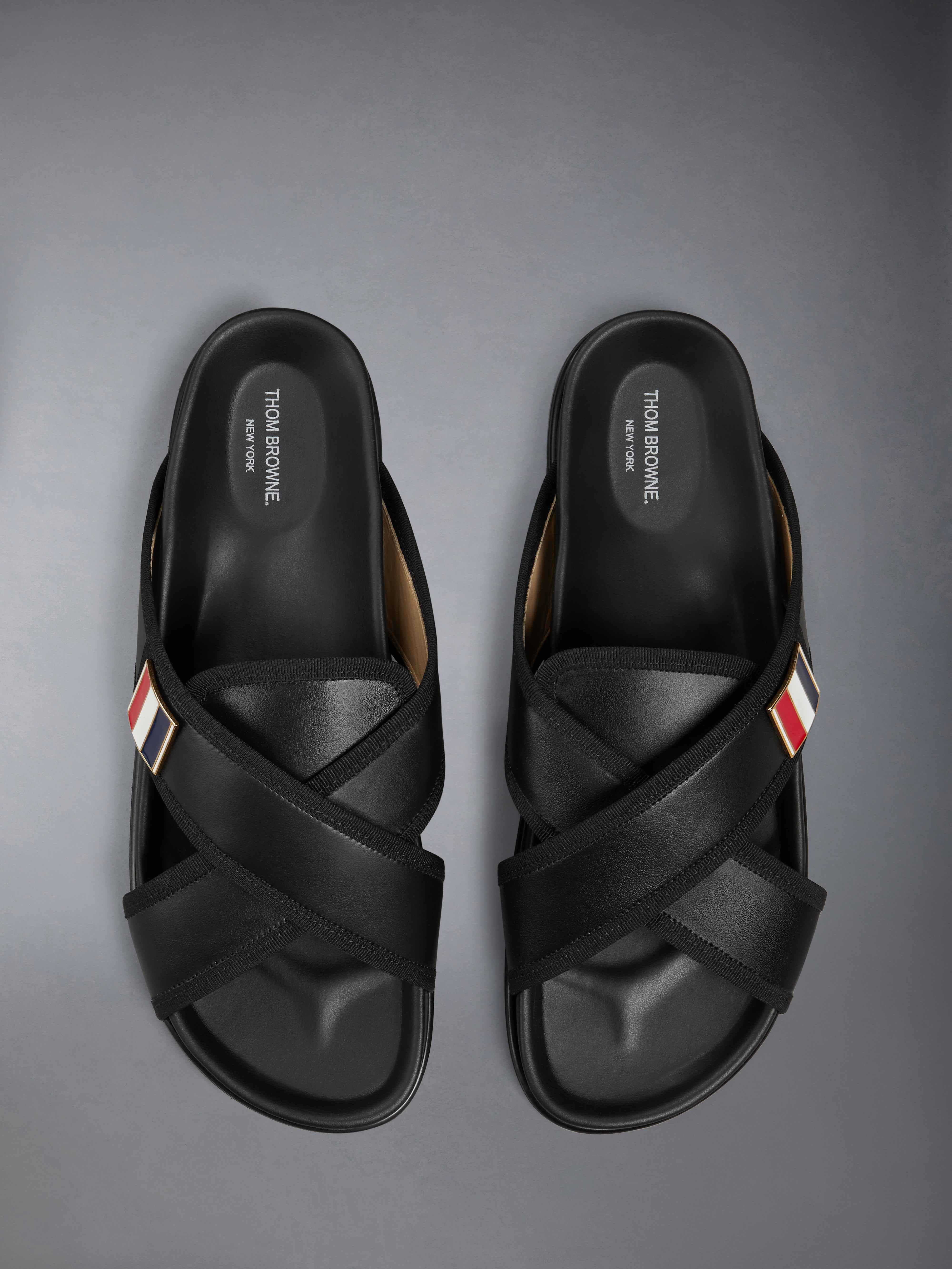 【送料&関税込】Thom Browne Heeled Sandal Thom Browne CRISS CROSS LOAFER SANDAL W/ RWB ENAMEL PLAQUE
