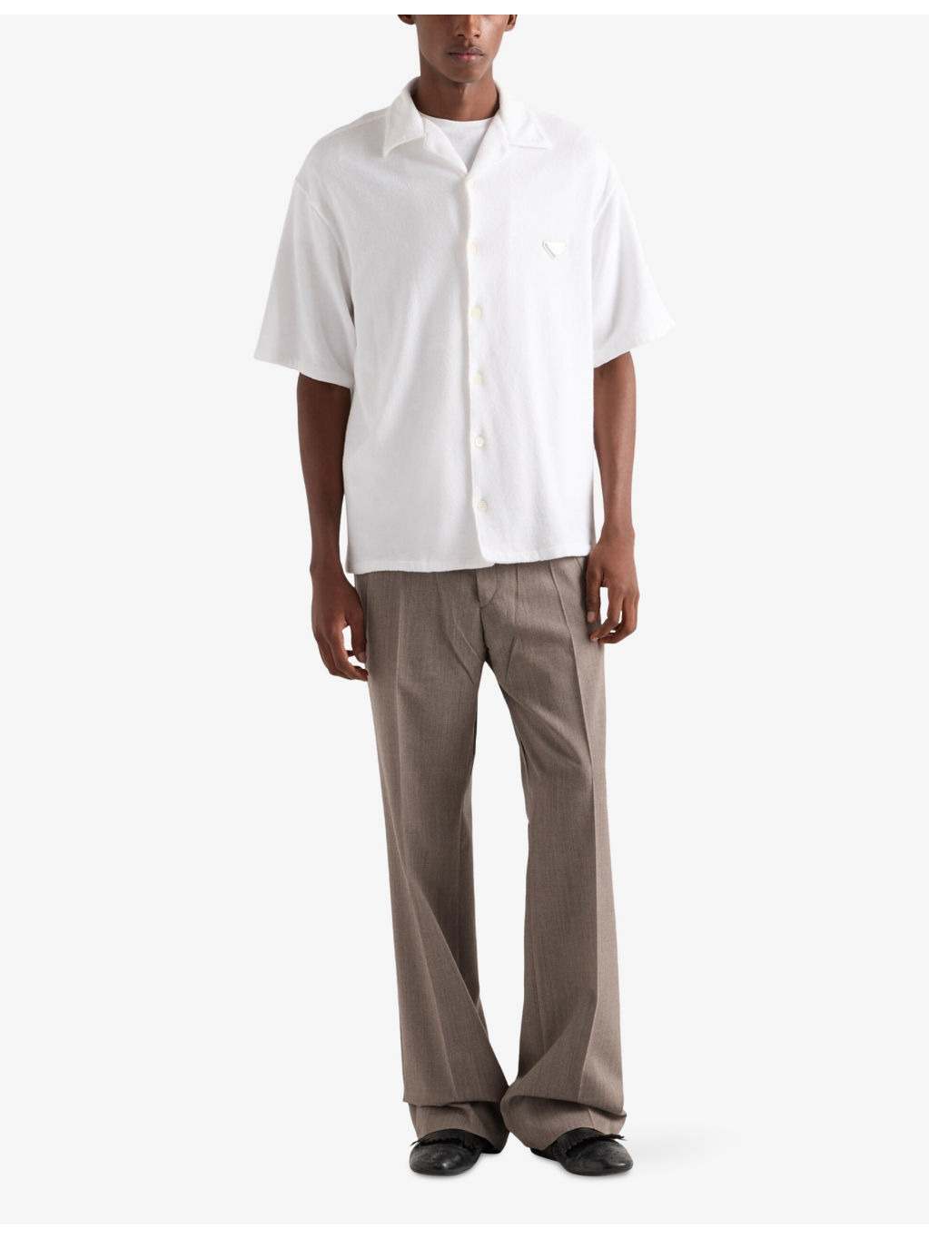 Short-Sleeve Triangle-Plaque Cotton Terry Shirt - 2