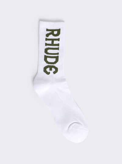 Rhude Vertical Logo Socks White and Olive outlook