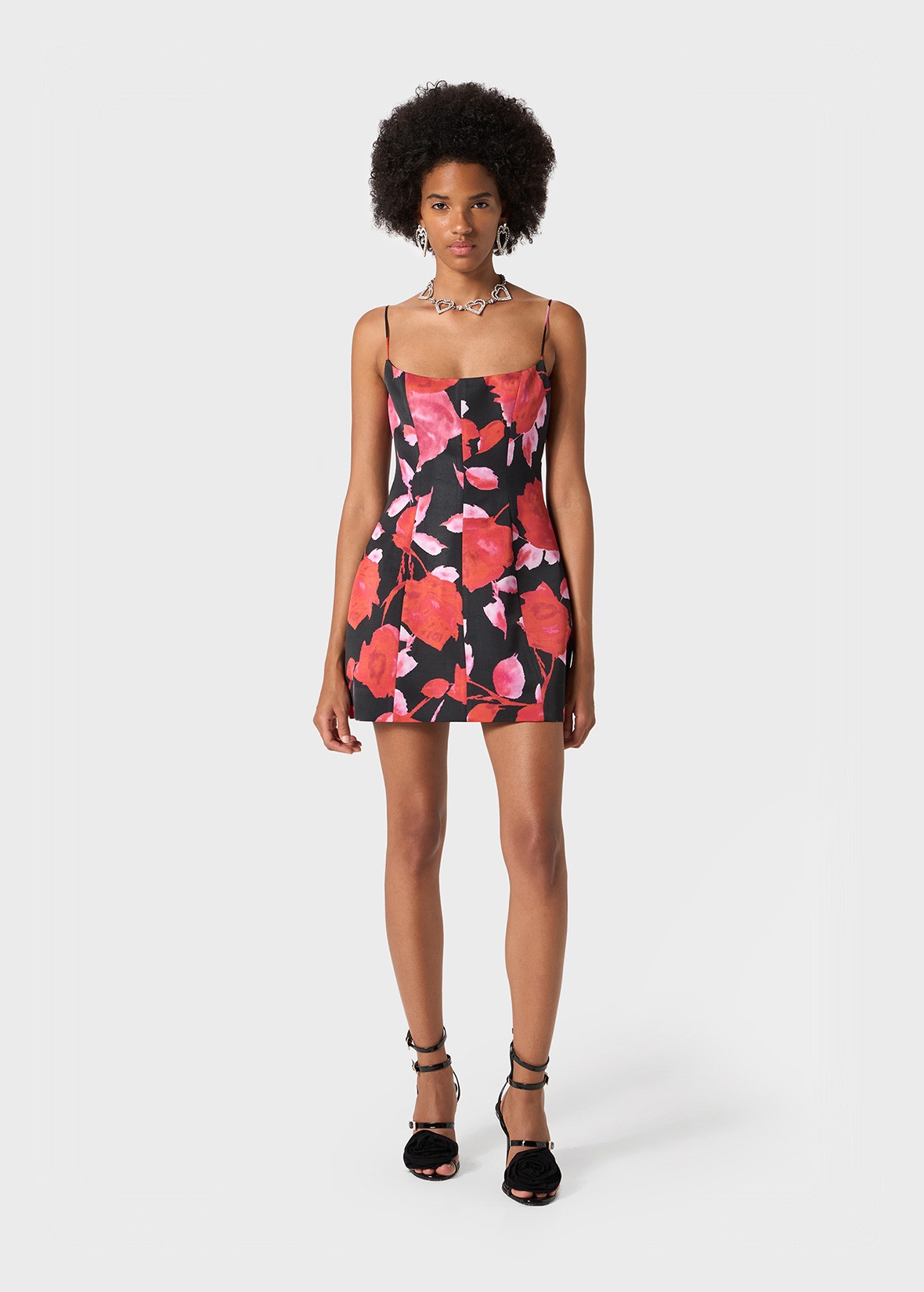 MINI DRESS IN PRINTED SATIN WITH SHAPED SKIRT - 2