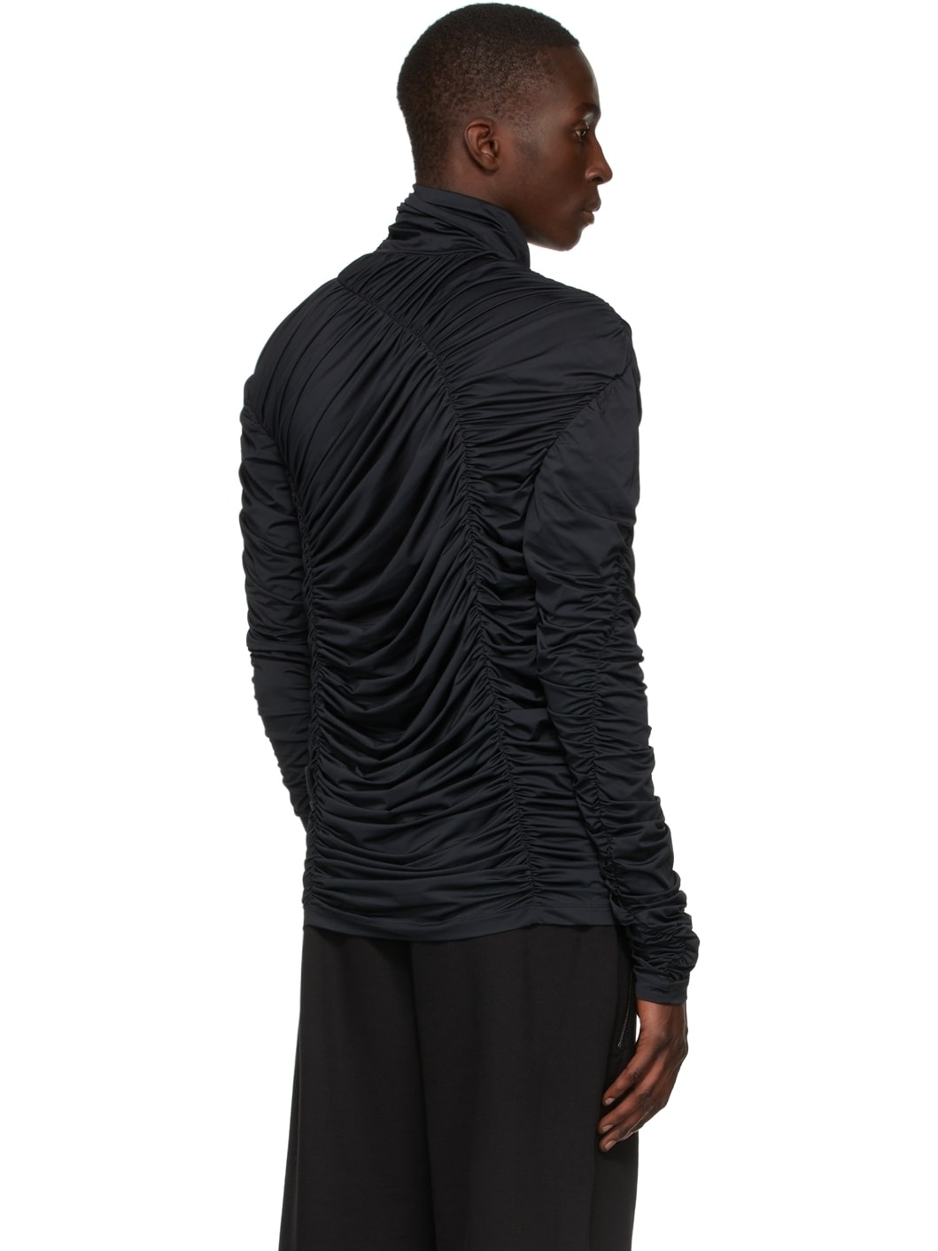 Black Stretch Ruched Turtleneck - 3