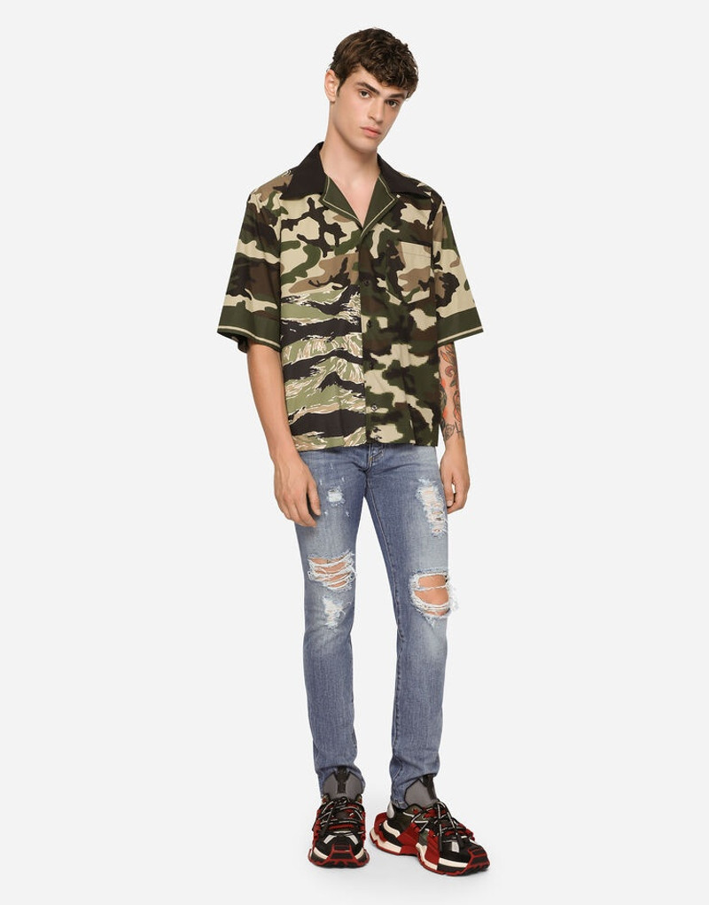 Blue wash skinny stretch jeans with rips 4