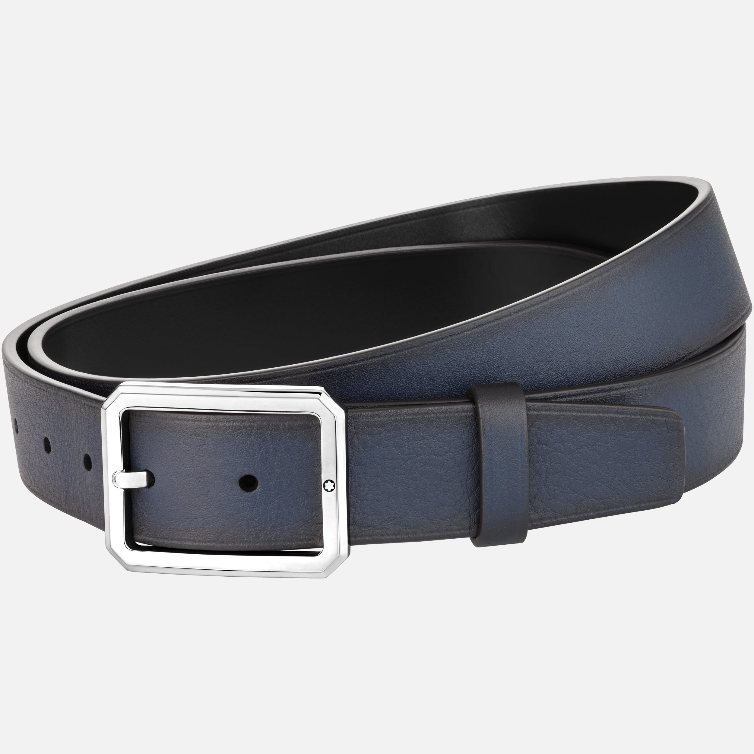 Blue/black 35 mm reversible leather belt - 1