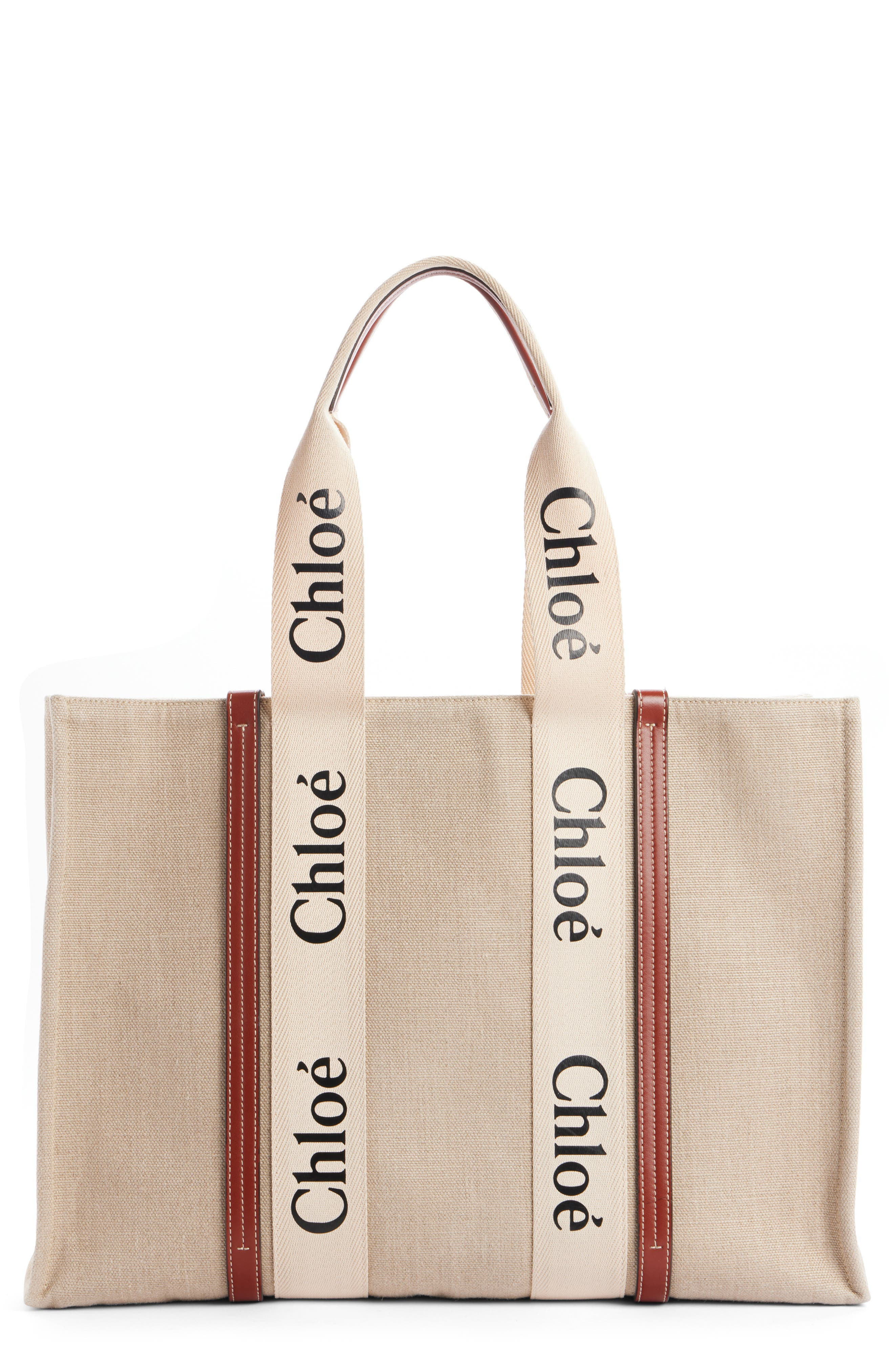 Chloé Medium Woody Linen Tote in White - 1