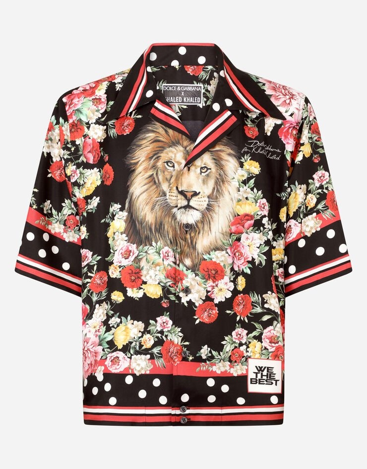 Silk hawaiian shirt with lion mix print - 1