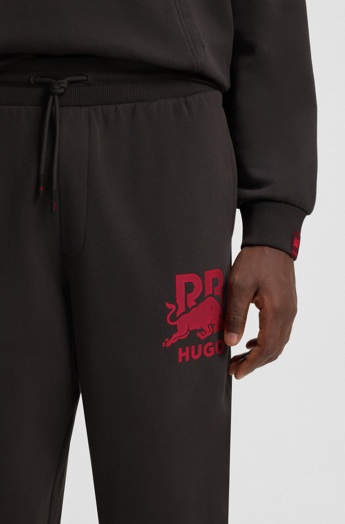 HUGO X RB COTTON-TERRY TRACKSUIT BOTTOMS WITH BULL GRAPHIC - 3