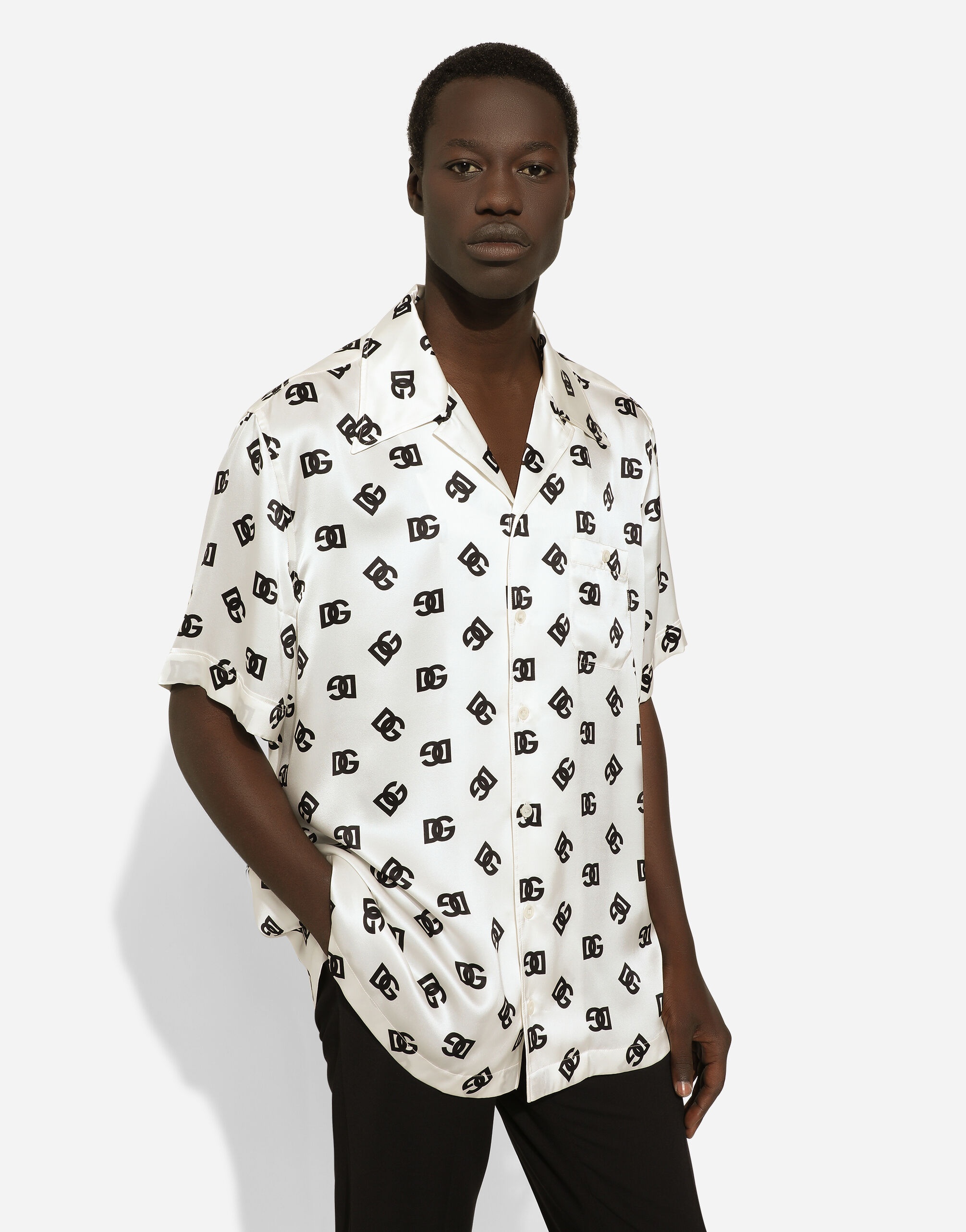Silk Hawaiian shirt with DG Monogram print - 4