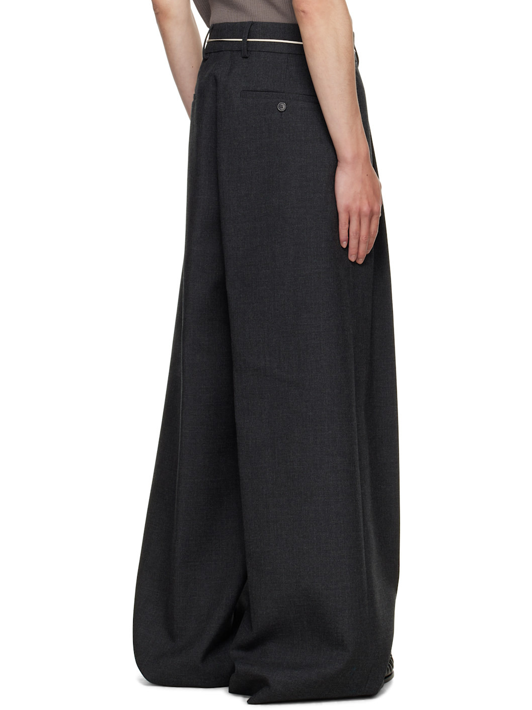 Gray Wide Pleated Trousers - 3