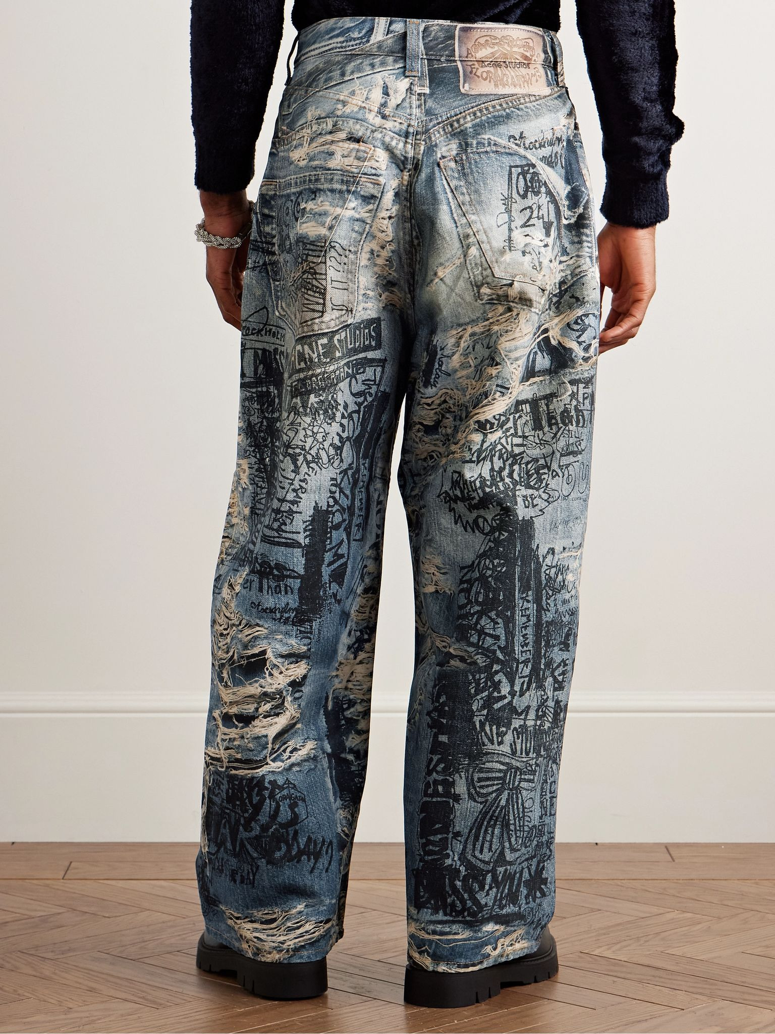 Wide-Leg Printed Jeans Blue - 4