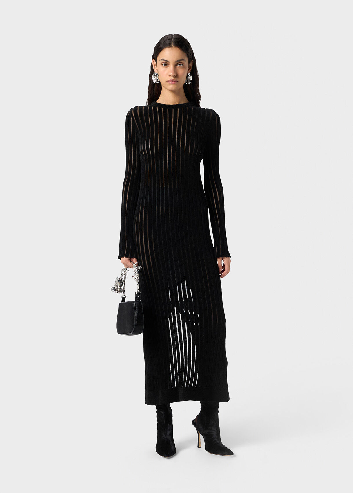 MID-LENGTH KNITTED DRESS WITH SEE-THROUGH STRIPES - 5