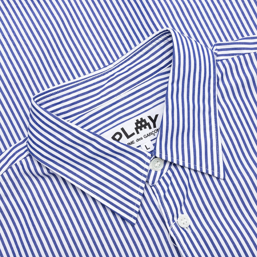 COMME DES GARCONS PLAY X THE ARTIST INVADER STRIPED SHIRT - BLUE/WHITE - 3