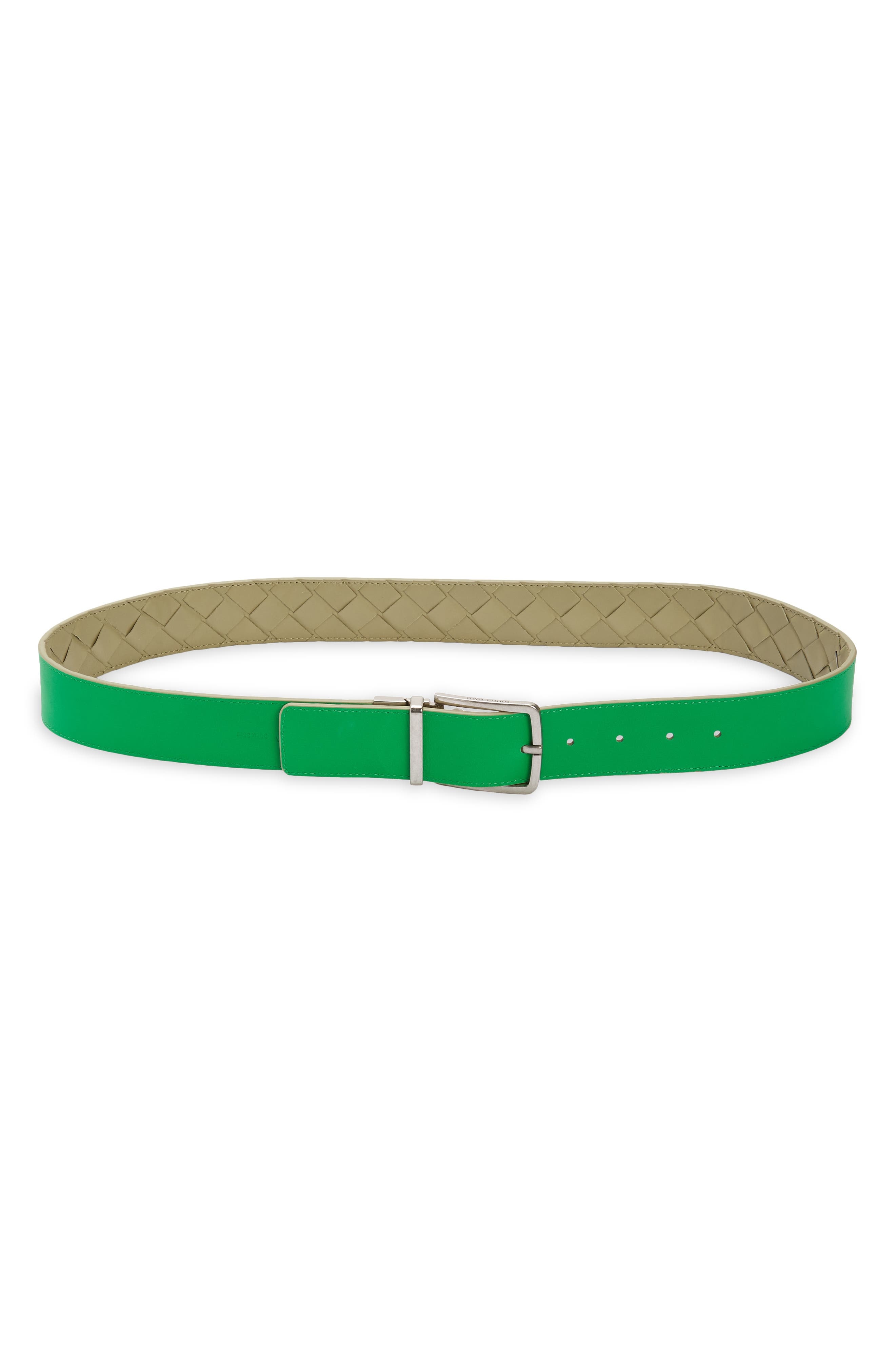 Bottega Veneta Intrecciato Weave Reversible Belt in Travertine/Parakeet/Silver at Nordstrom - 2