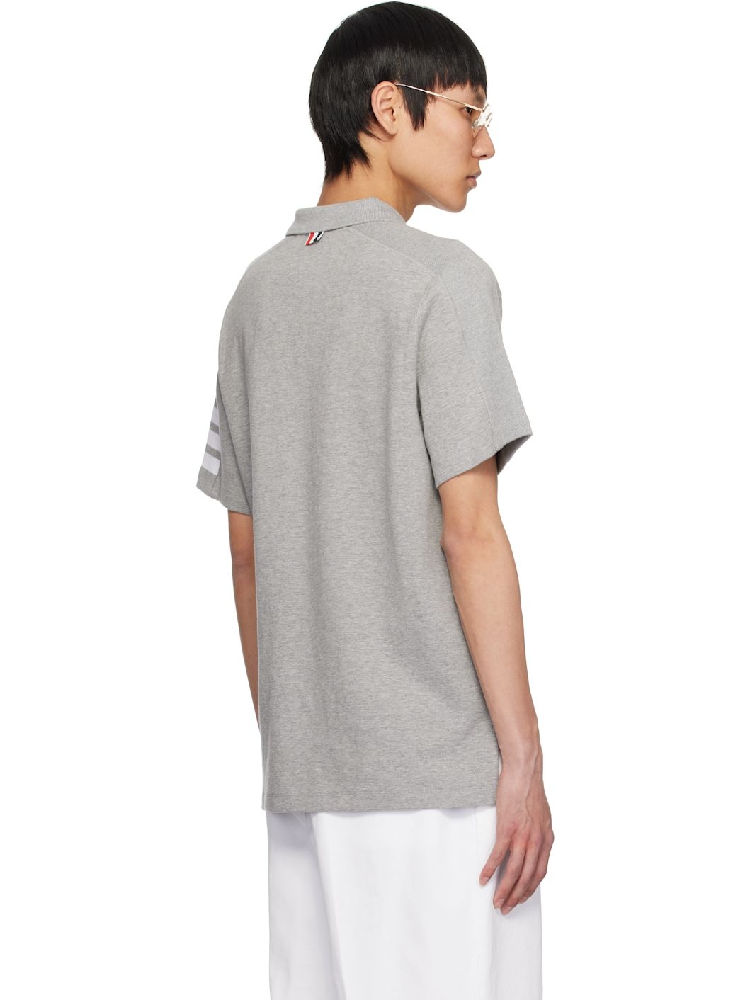 Gray Cotton 4-Bar Short Sleeve Polo - 3