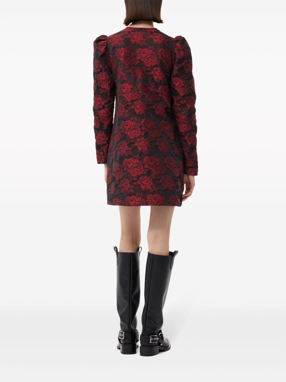 botanical-print jacquard long-sleeve minidress - 4