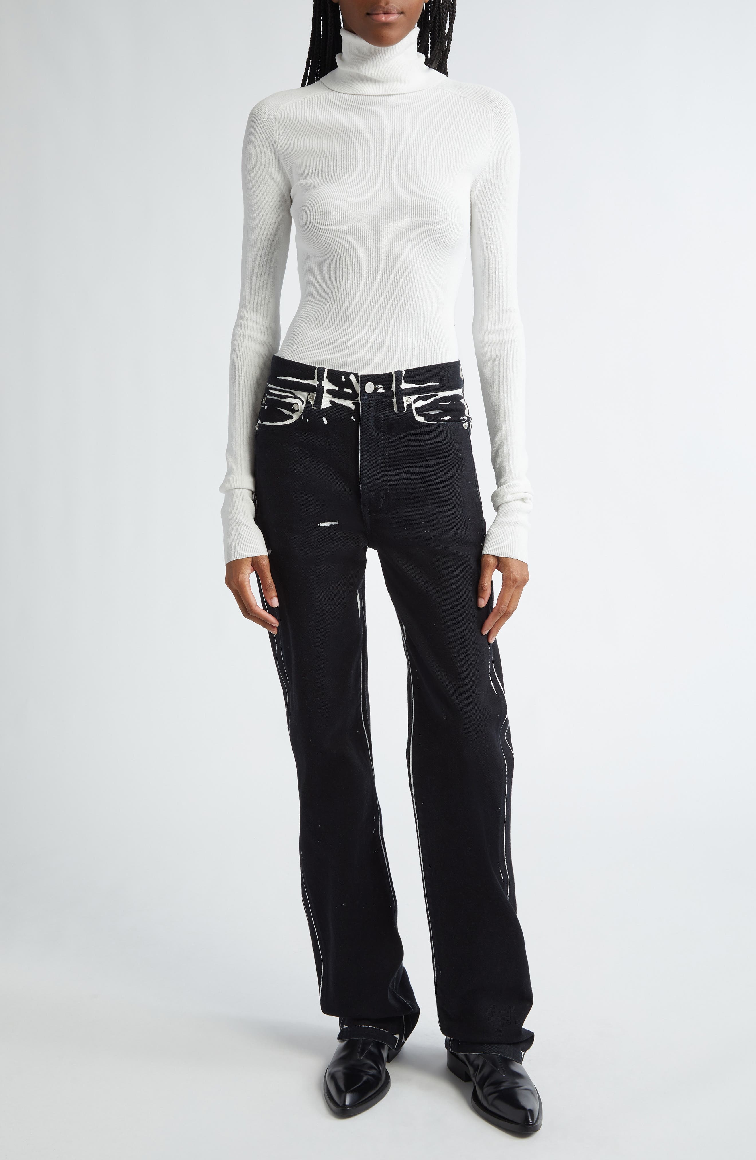 Proenza Schouler Ryman Two-Tone Jeans in Black Multi at Nordstrom - 2