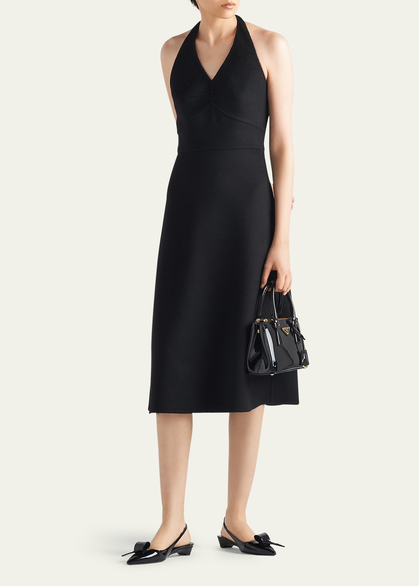 Halter Double Cashmere Flared Midi Dress - 2