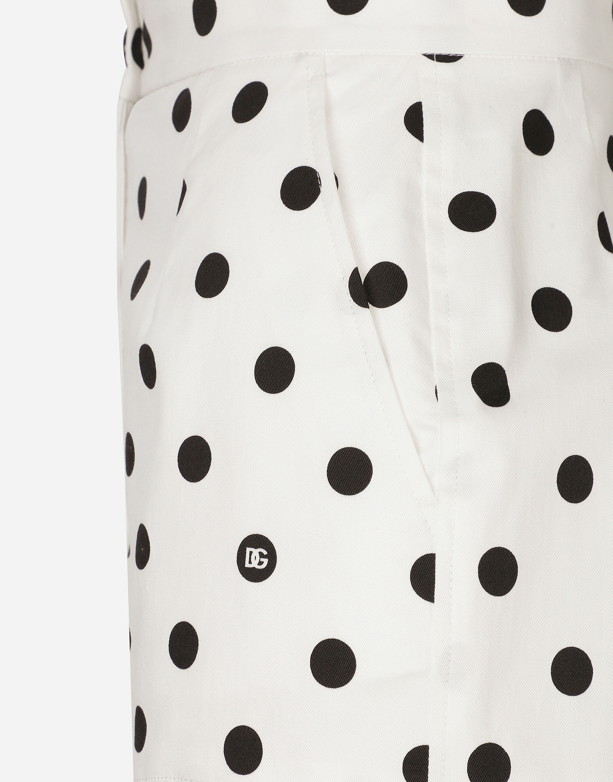 High-waisted cotton shorts with polka-dot print - 4
