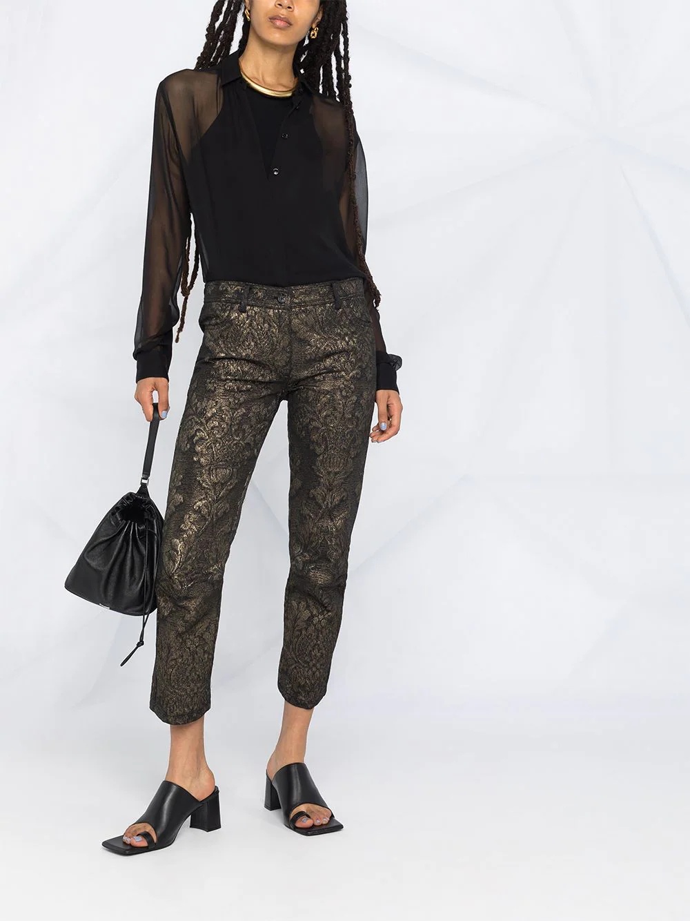 cropped metallic thread trousers - 2