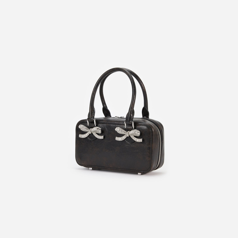 self-portrait Black Distressed Leather Mini Tote Bag outlook