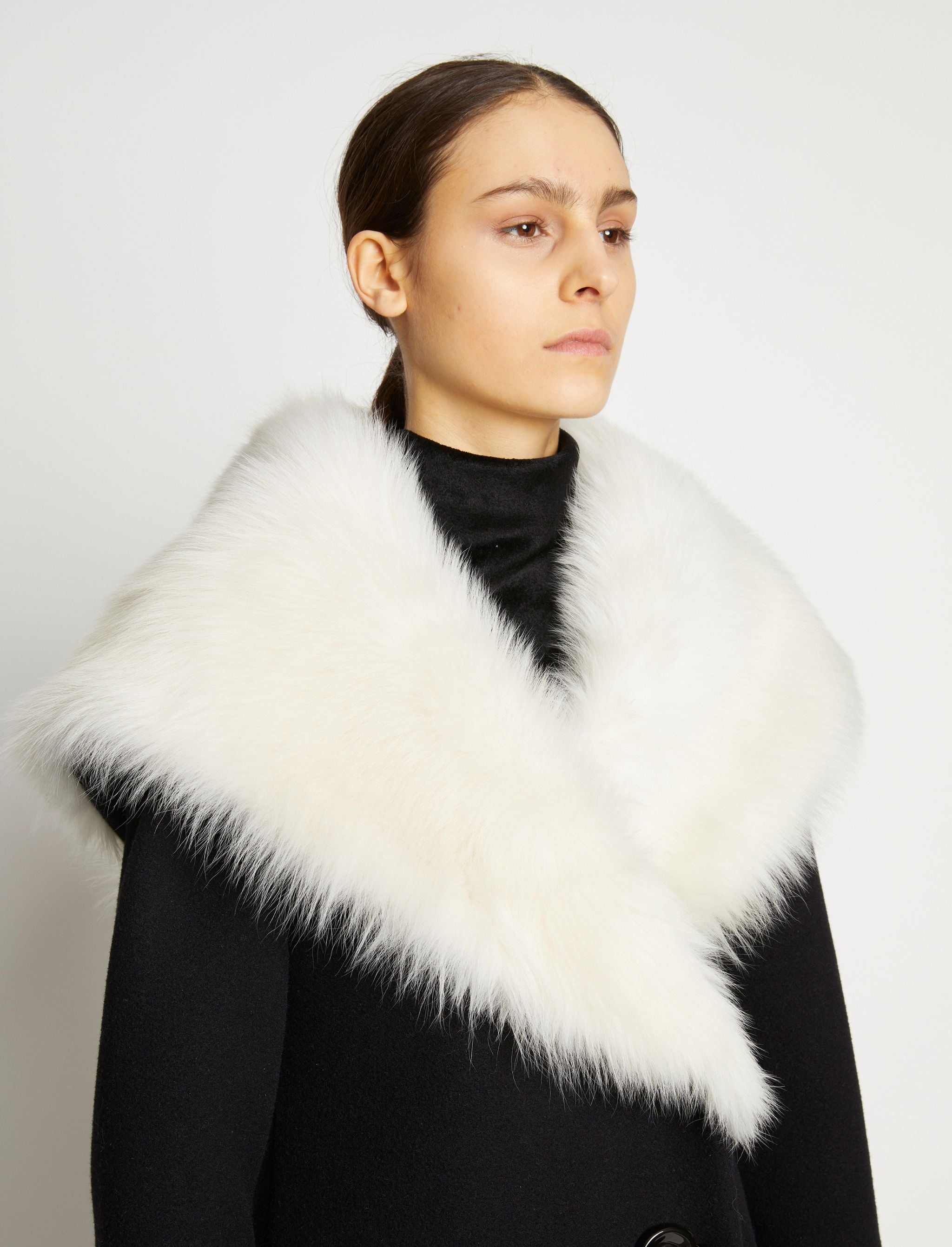 Double Face Wool Melton Shearling Lapel Coat - 5