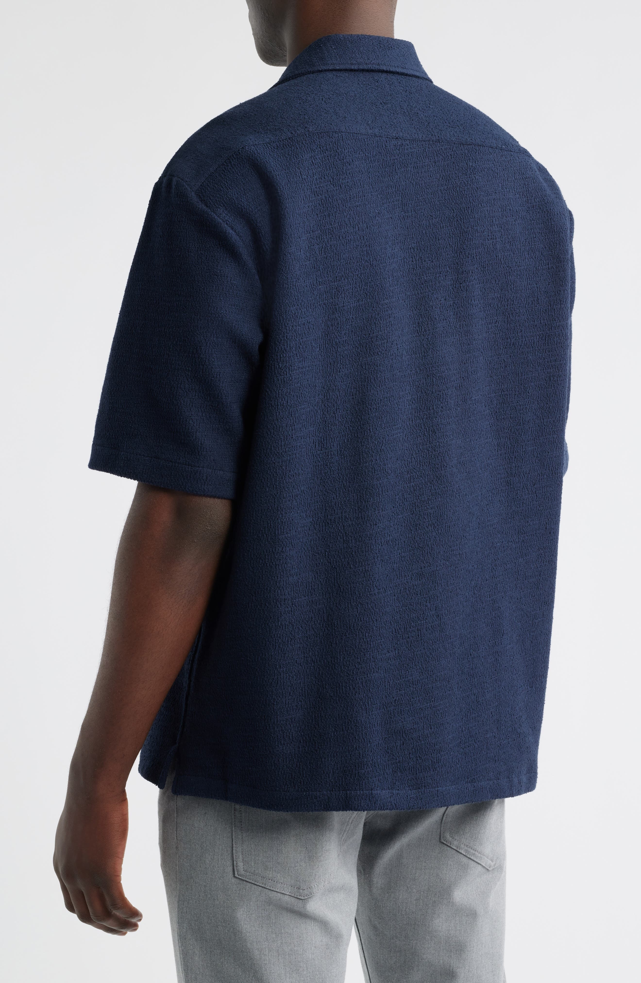 BOSS Lars Relaxed Fit Camp Shirt in Dark Blue at Nordstrom - 3
