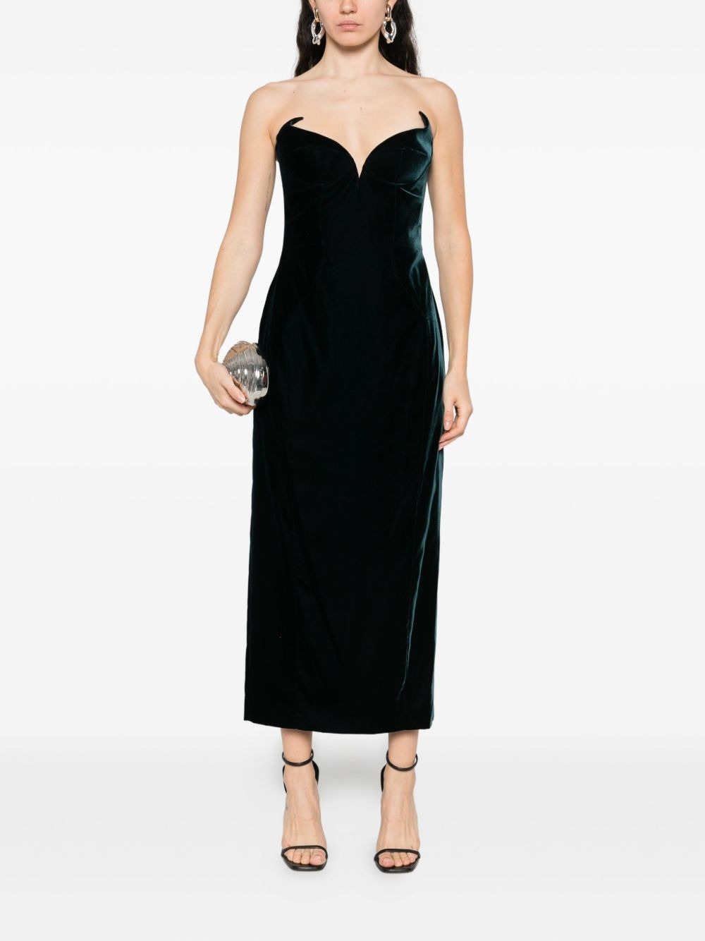velvet strapless midi dress - 2