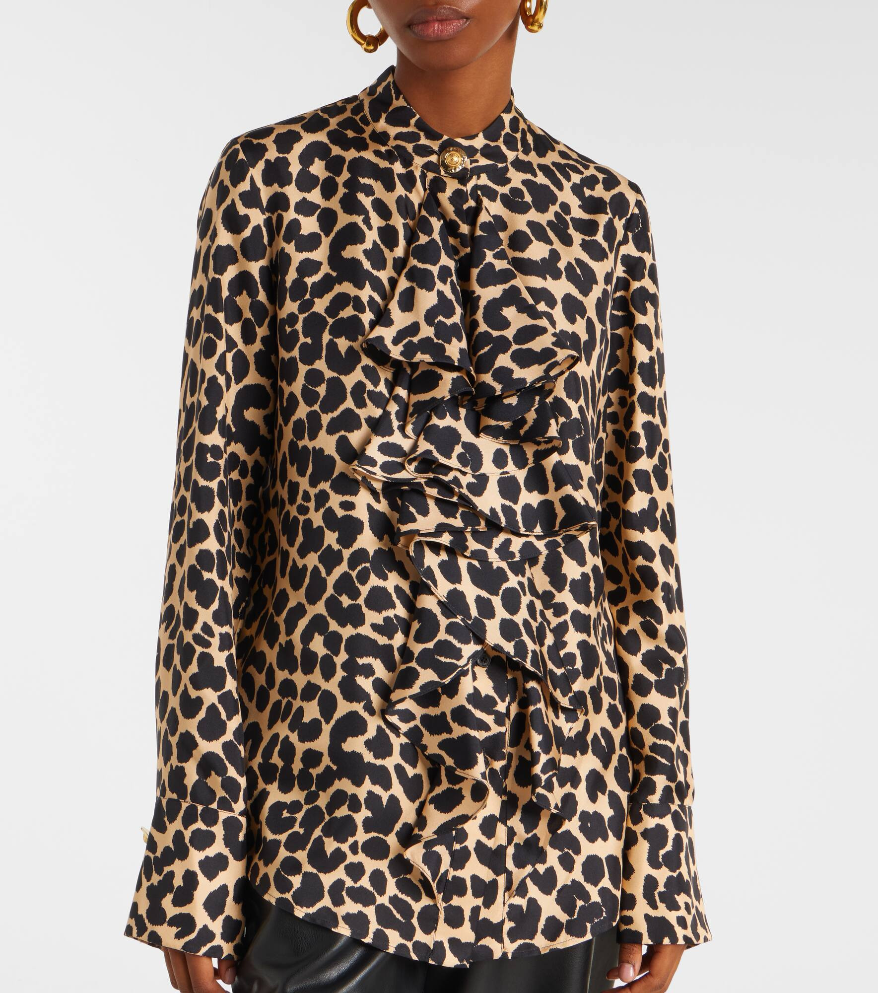 Leopard-print ruffled silk shirt - 6