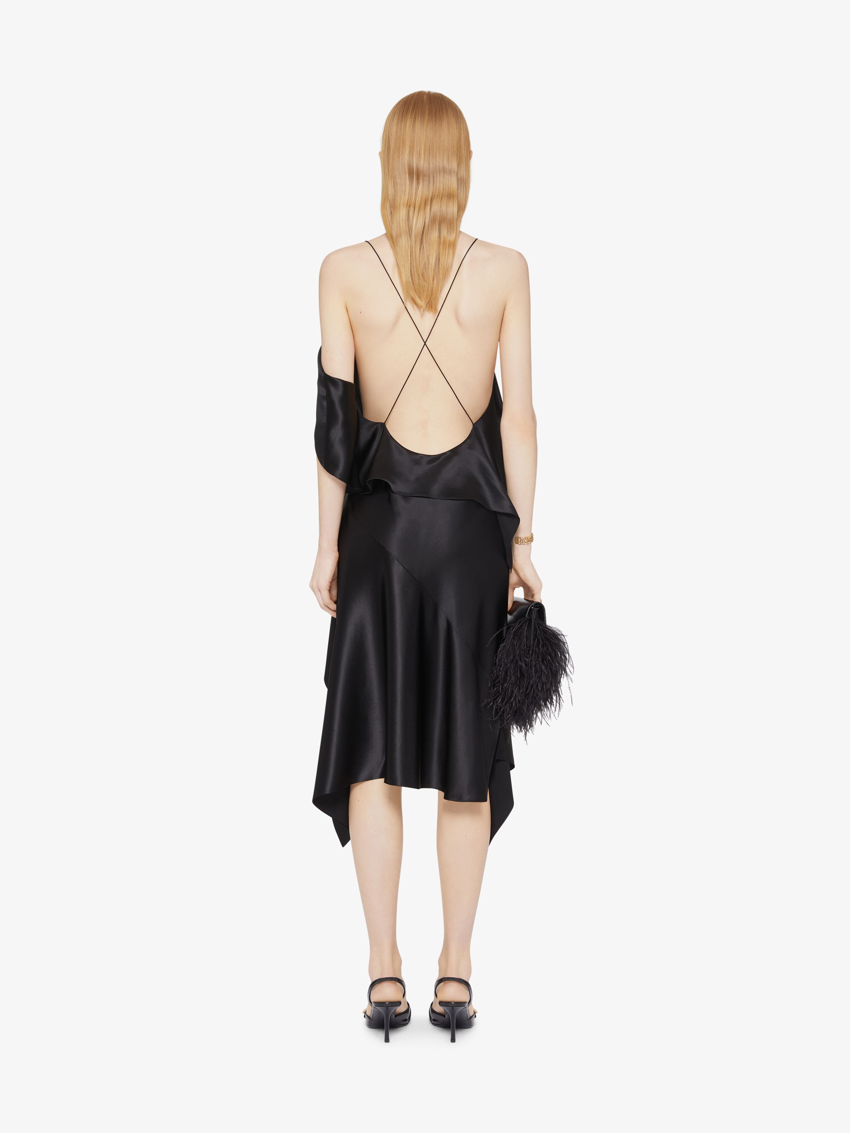 ASYMMETRIC DRAPED DRESS IN SATIN - 4
