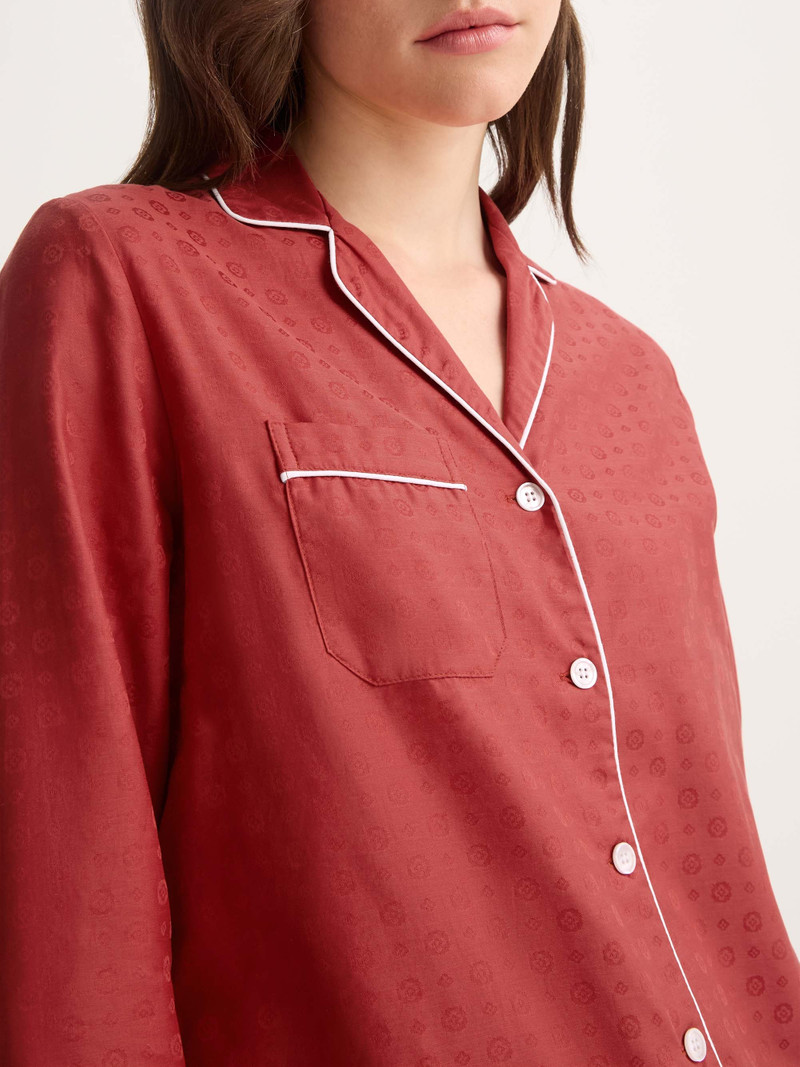 Women's Pajamas Cotton Jacquard Red Rose Motif 4
