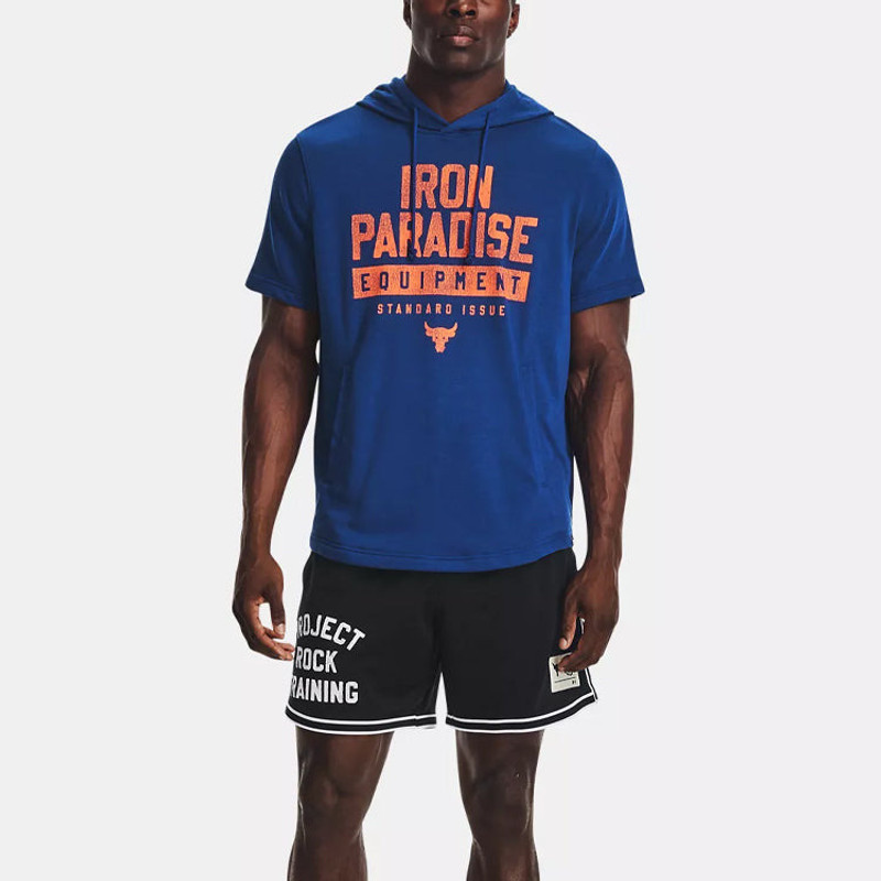 Under Armour Under Armour Project Rock Short Sleeve Hoodie 'Blue Orange' 1378018-471 outlook