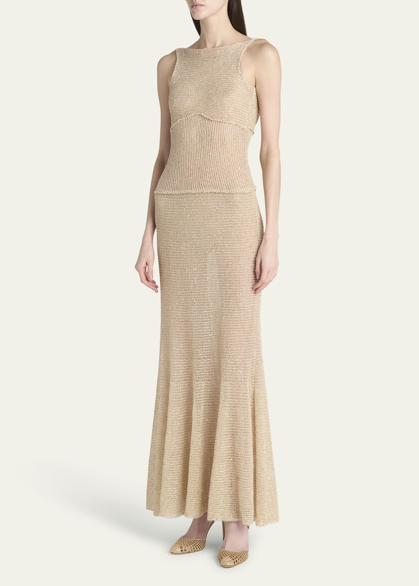 Long Metallic Backless Gown - 4
