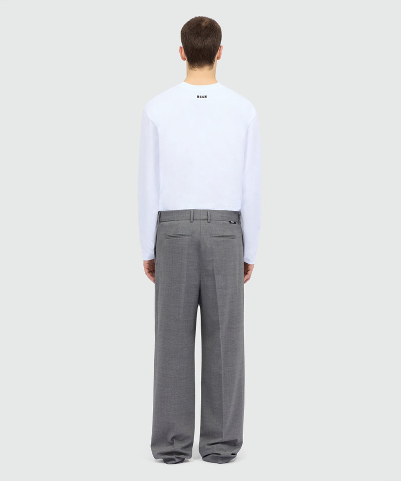 Grey melange wide-leg wool trousers with pressed crease 3