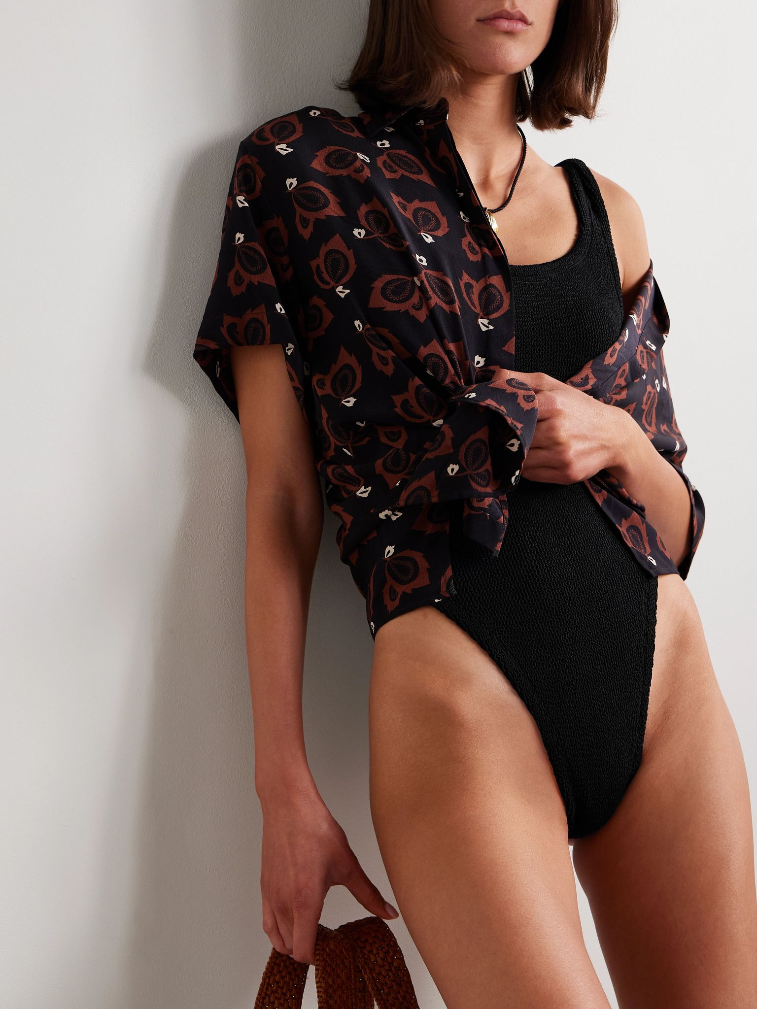 Square Neck seersucker swimsuit Black - 2