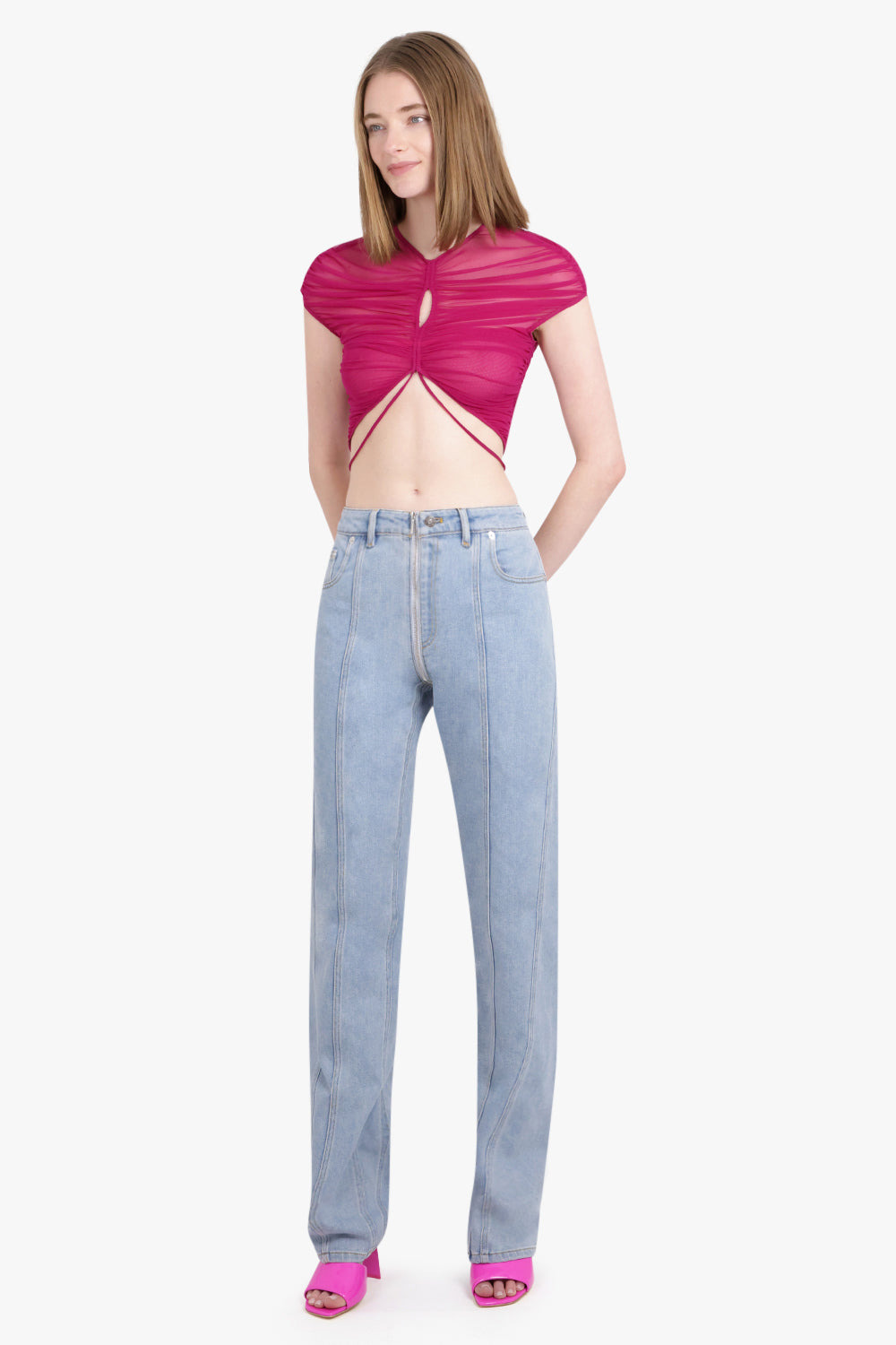 FRONT ZIP DETAIL PANTS | LIGHT BLUE - 2