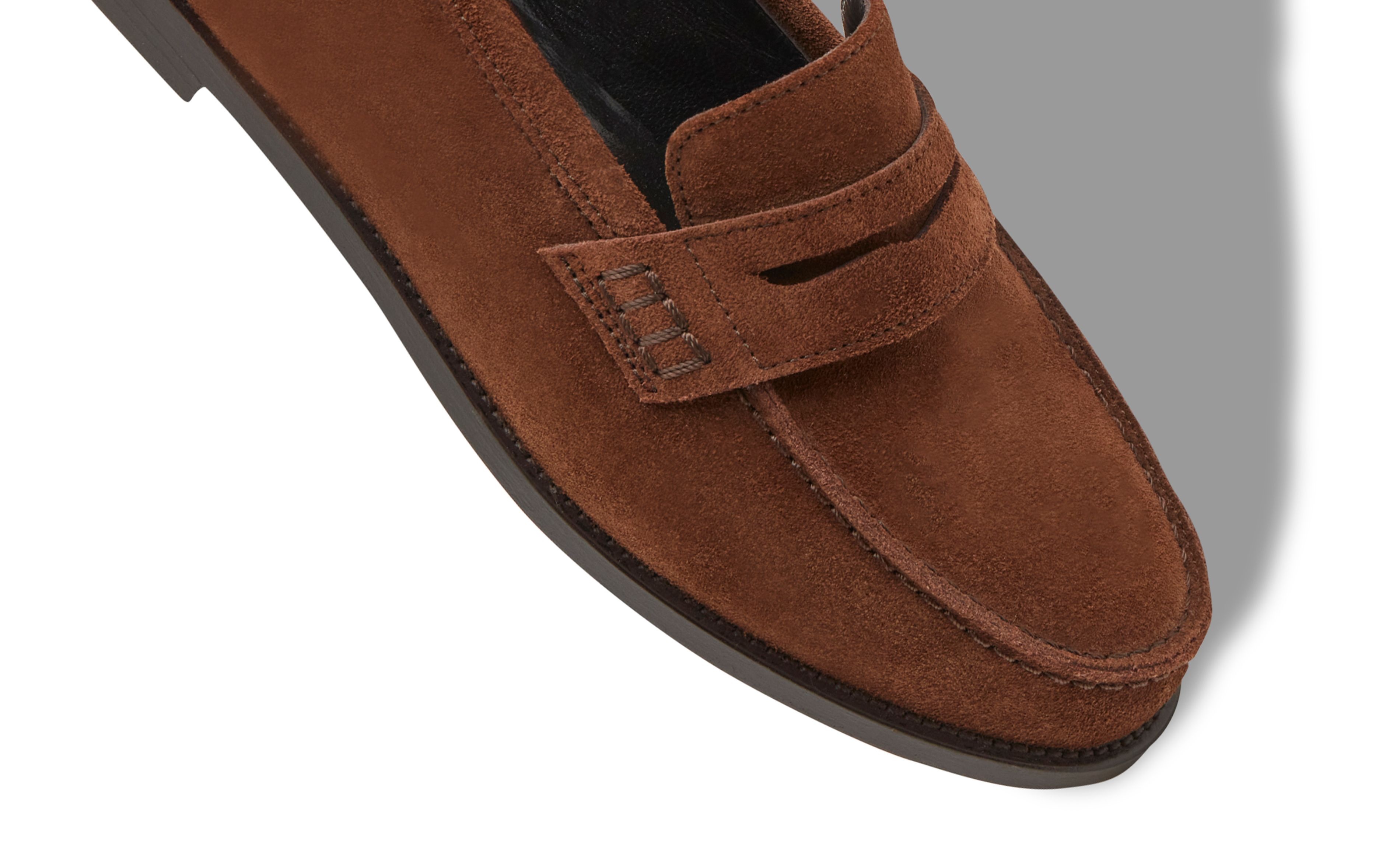 Dark Brown Suede Penny Loafers - 4