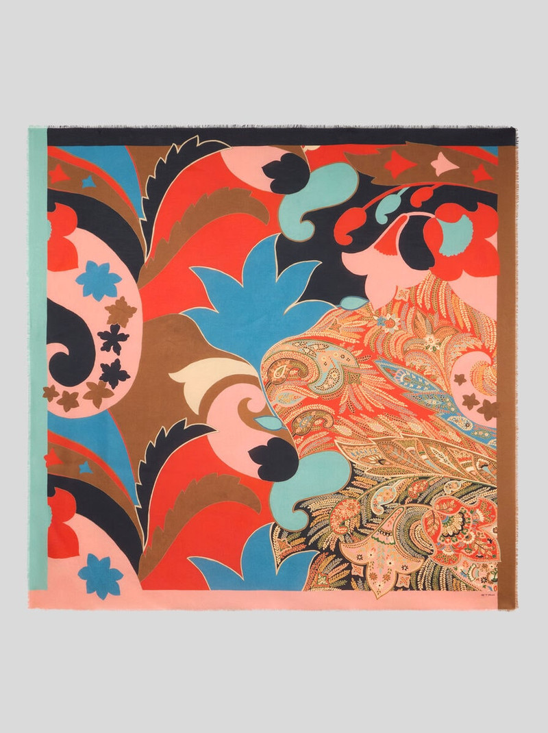 COTTON-BLEND JACQUARD SHAWL WITH FLORAL PAISLEY MOTIF 1