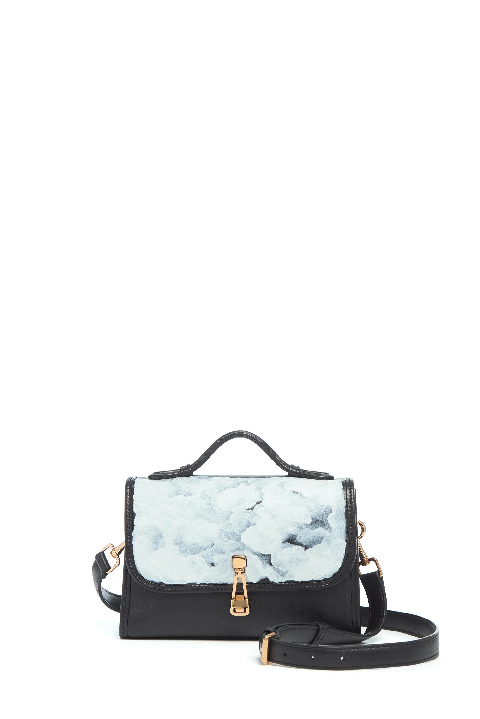 Hand Painted Small Leonora Flap Bag in Black & White Leather - 1