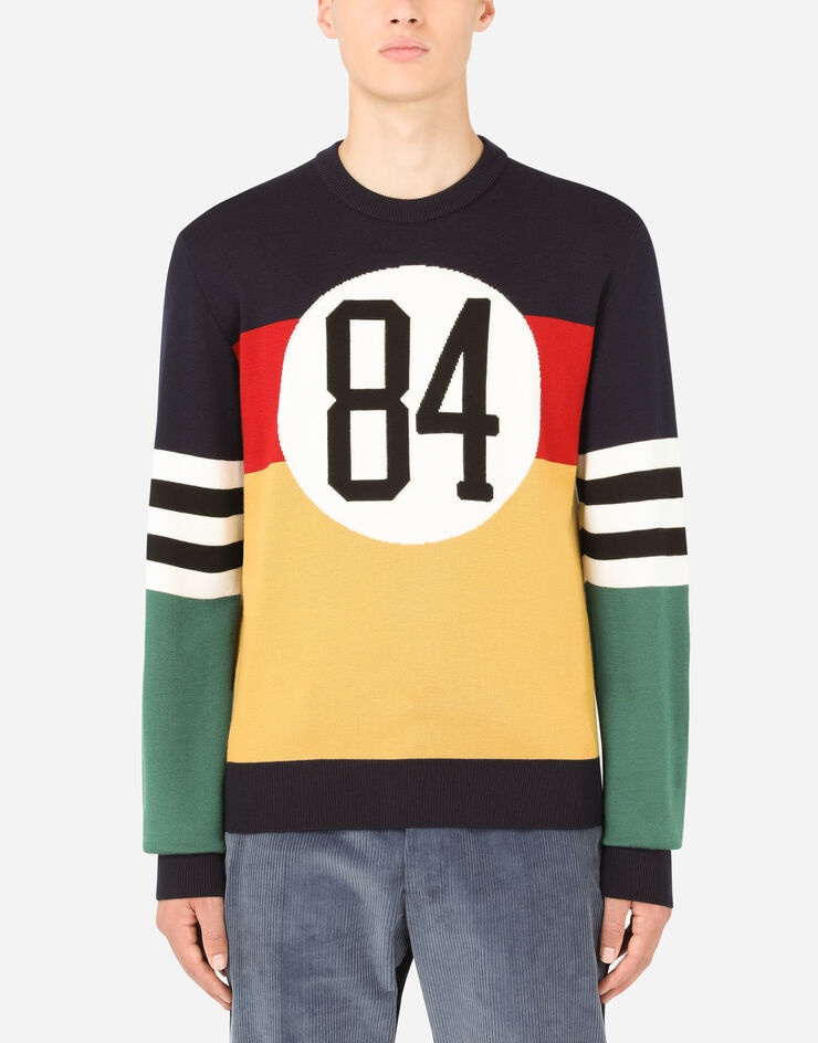 Wool round-neck sweater with intarsia and patch - 1