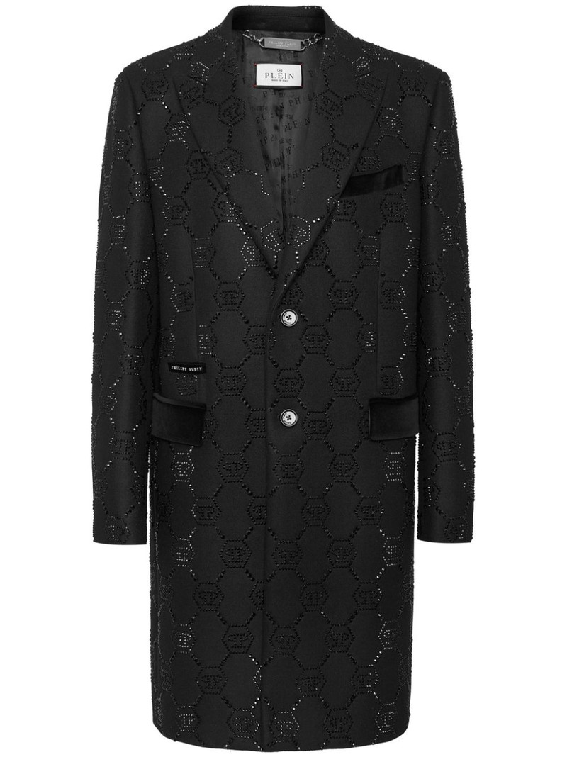 logo-embellished peak-lapels single-breasted coat 1