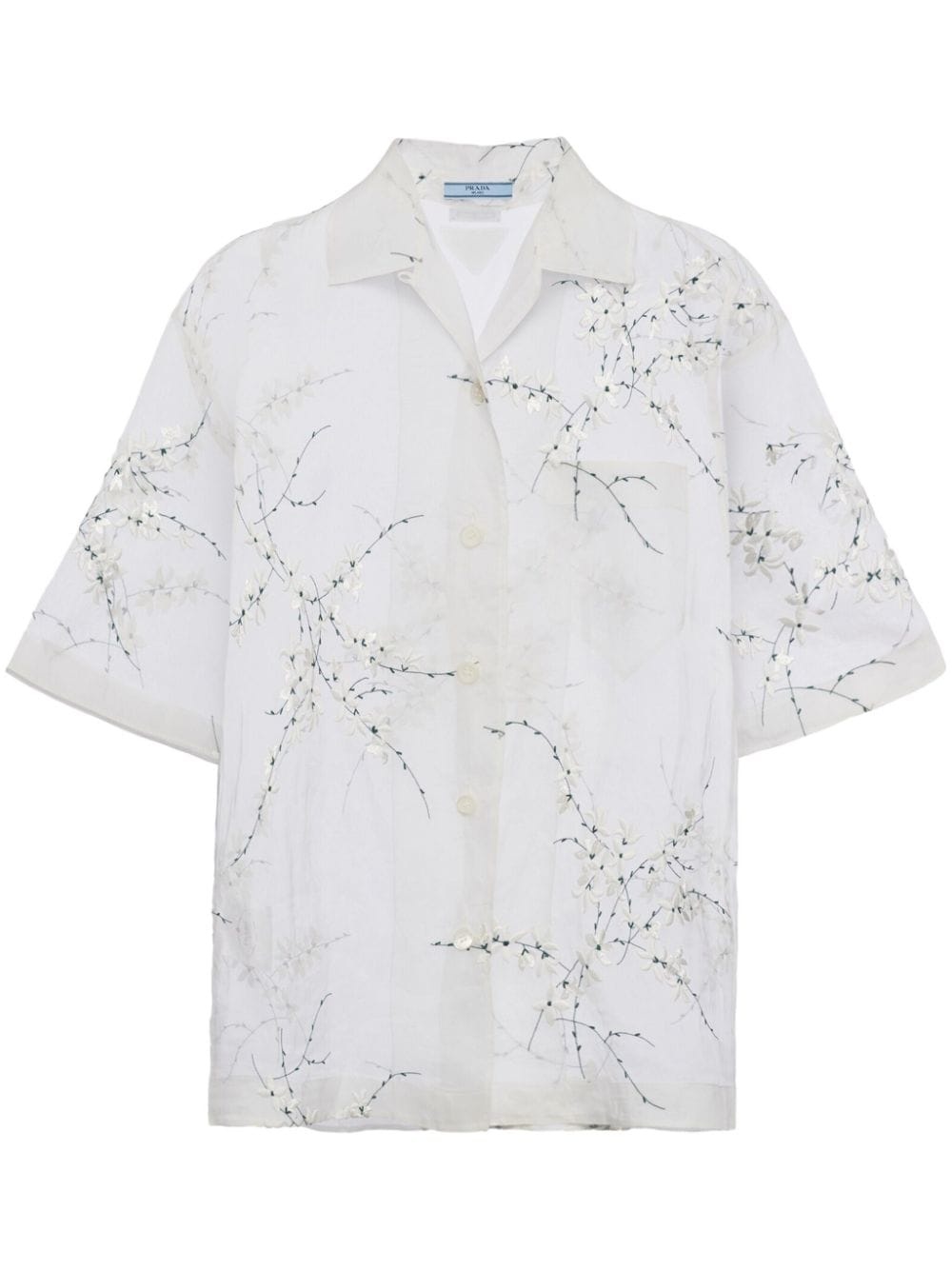 floral-embroidered short-sleeved sheer shirt - 1