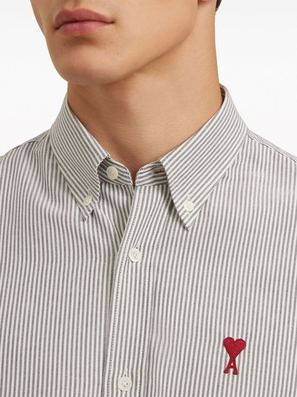 logo-embroidered striped cotton shirt - 6