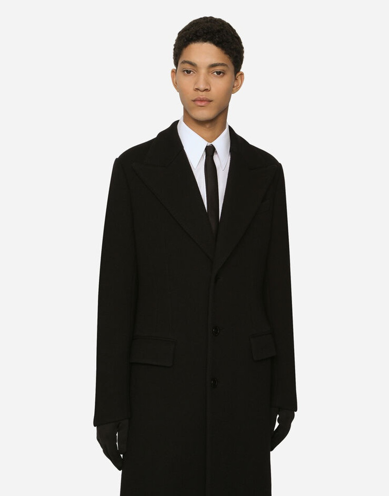Single-breasted technical wool jersey coat 5