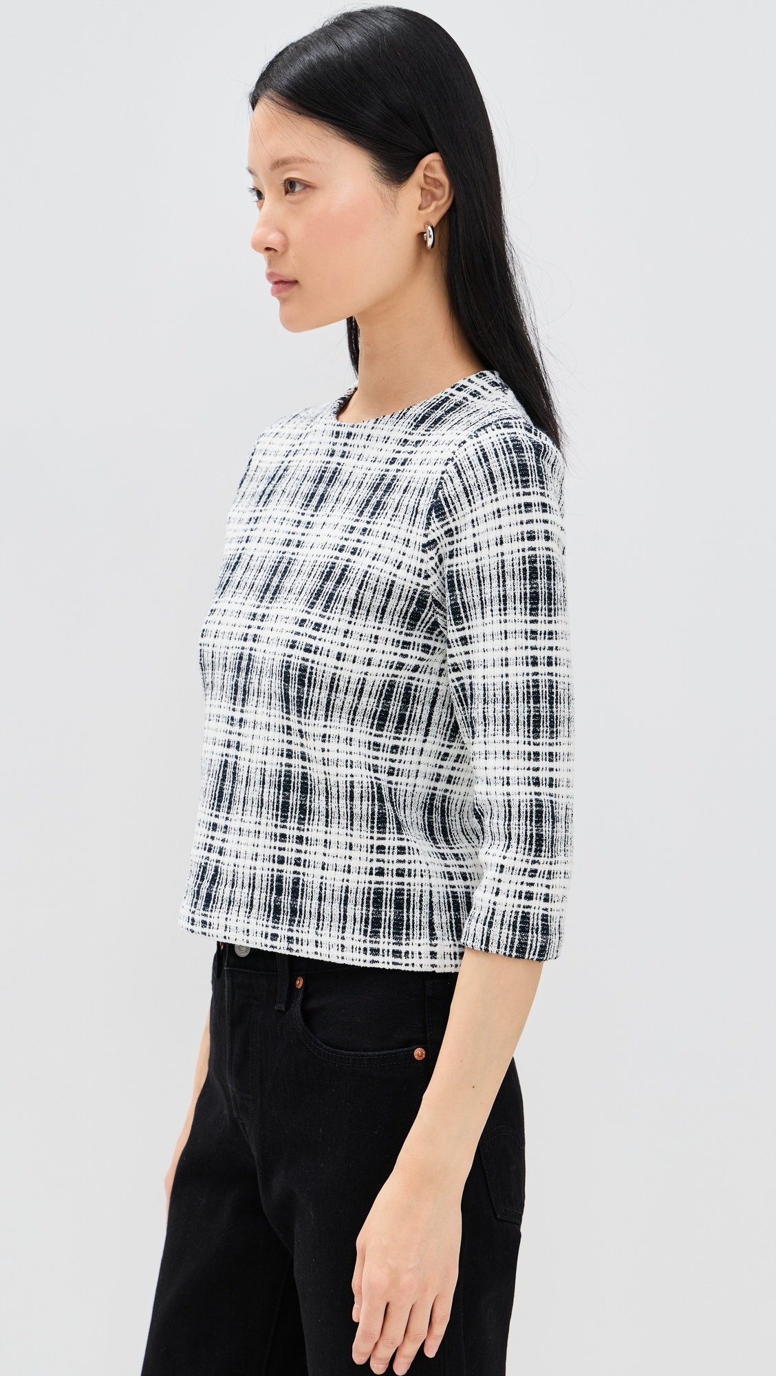 Boucle Plaid Elbow Sleeve Sweater - 3