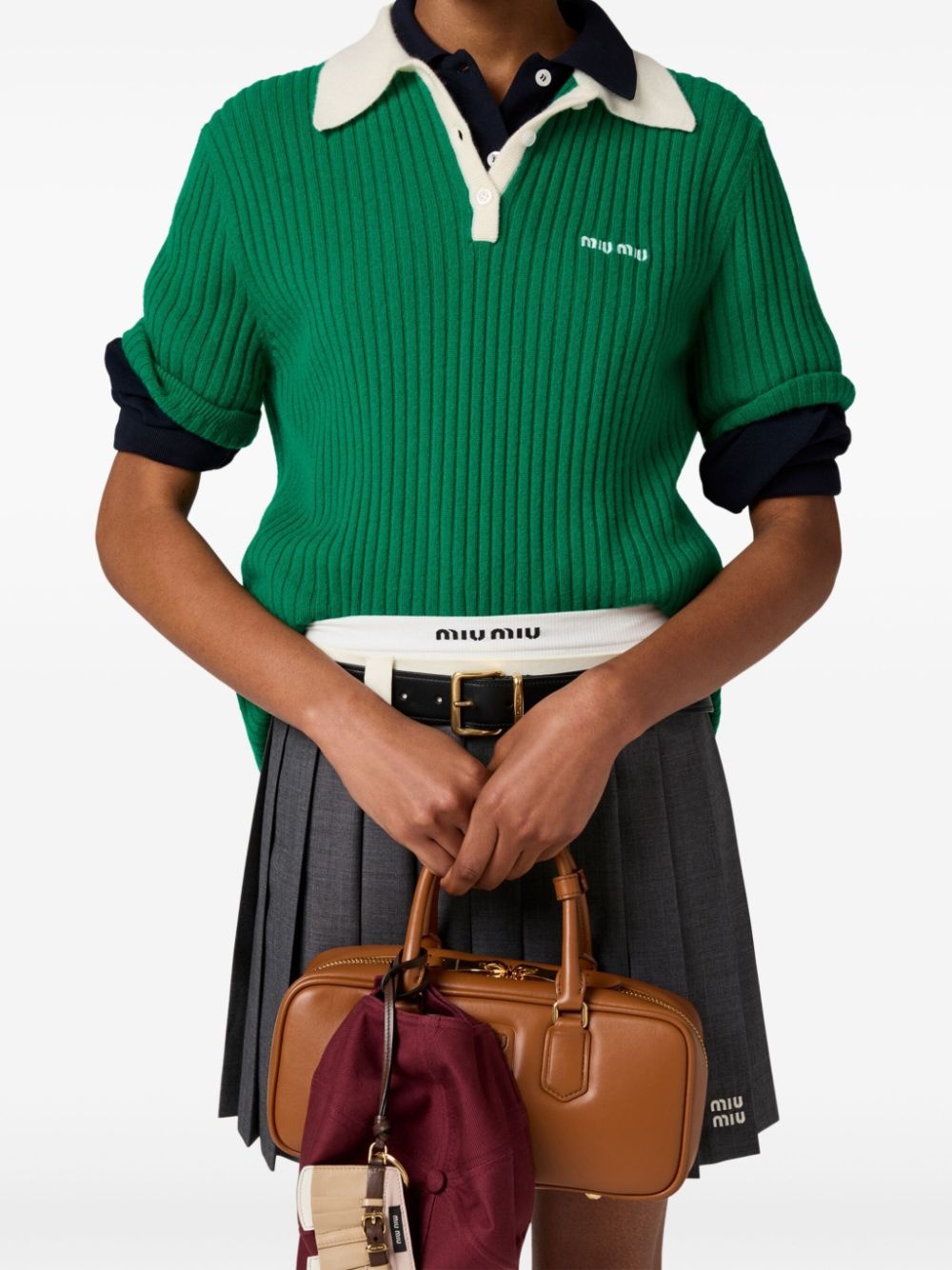 ribbed cashmere polo top - 4