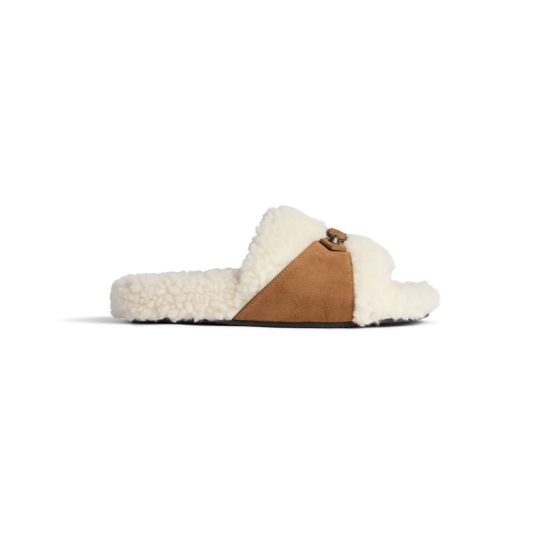 Women's Furry Slide Sandal in Off White/brown - 1