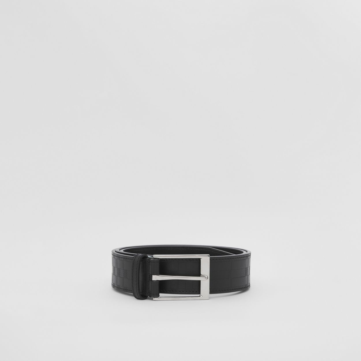 Embossed Check Leather Belt - 4