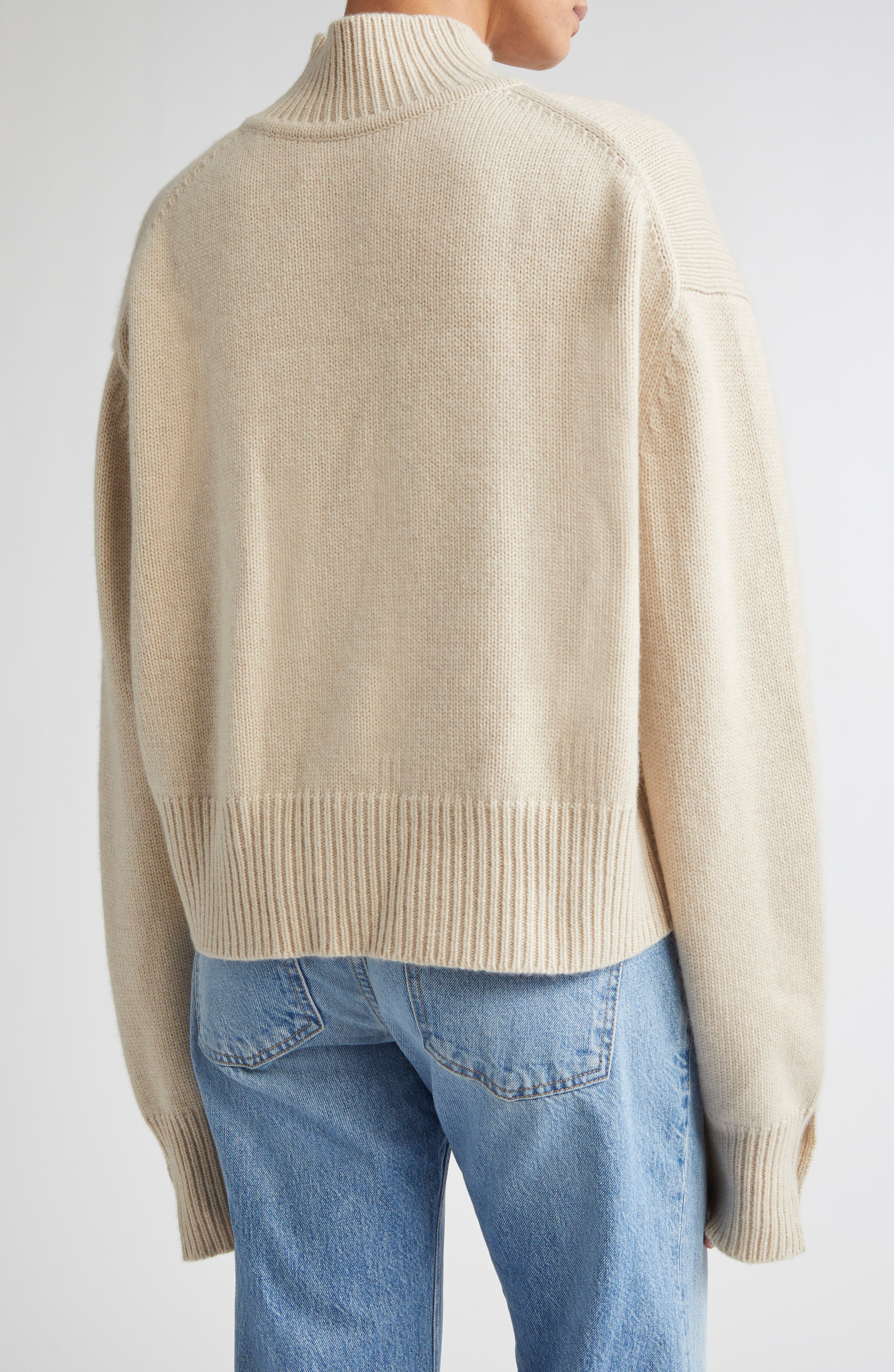 Brandon Maxwell The Rowe Crop Cashmere Henley Sweater in Oatmeal at Nordstrom - 3