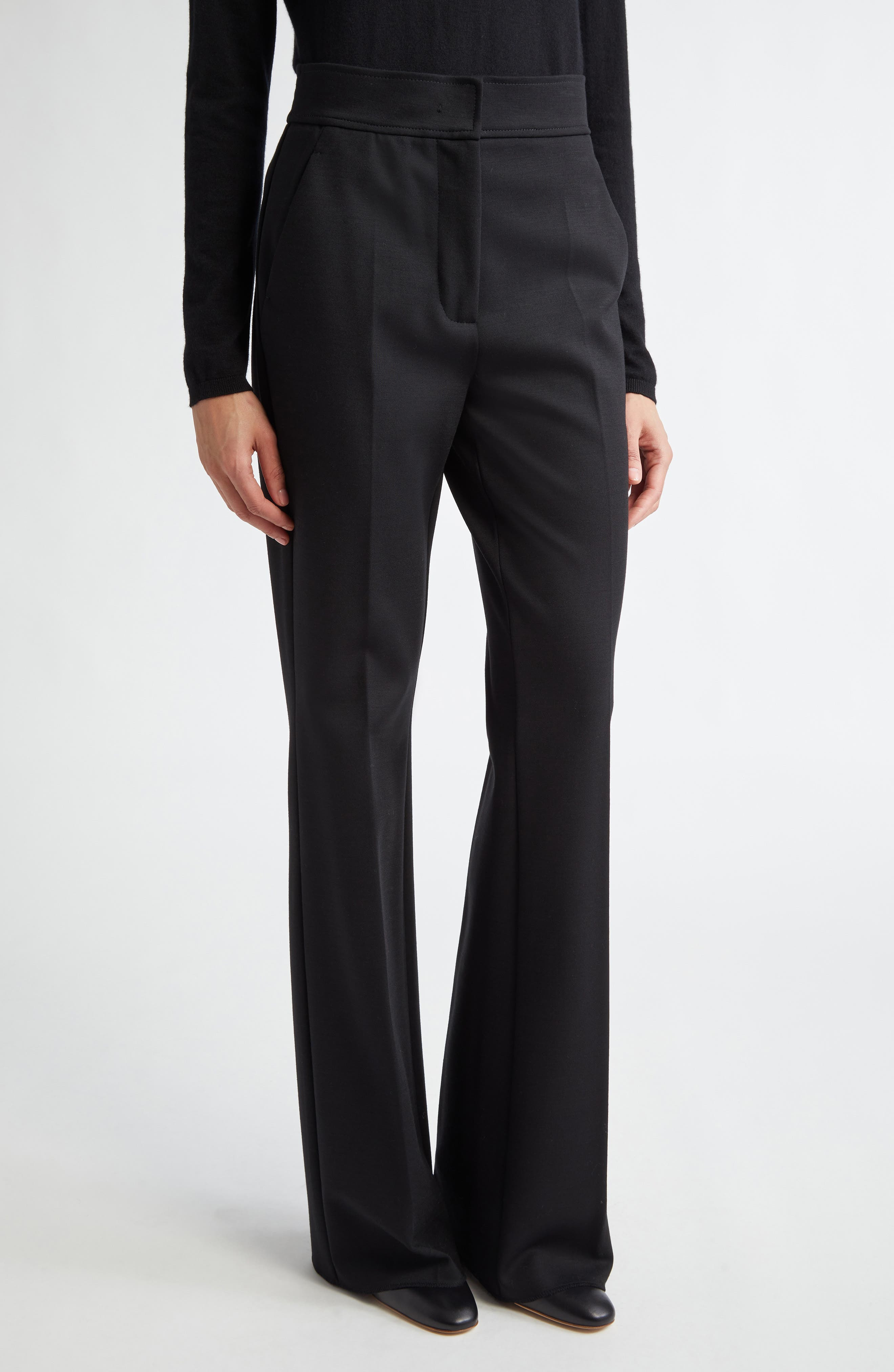 Max Mara Yana Jersey Flare Leg Pants in Black at Nordstrom - 1