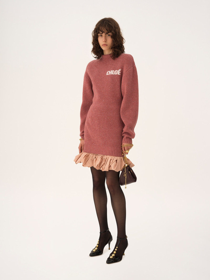 Chloé LONG-SLEEVE LOGO MINI DRESS IN A MERINO WOOL KNIT outlook